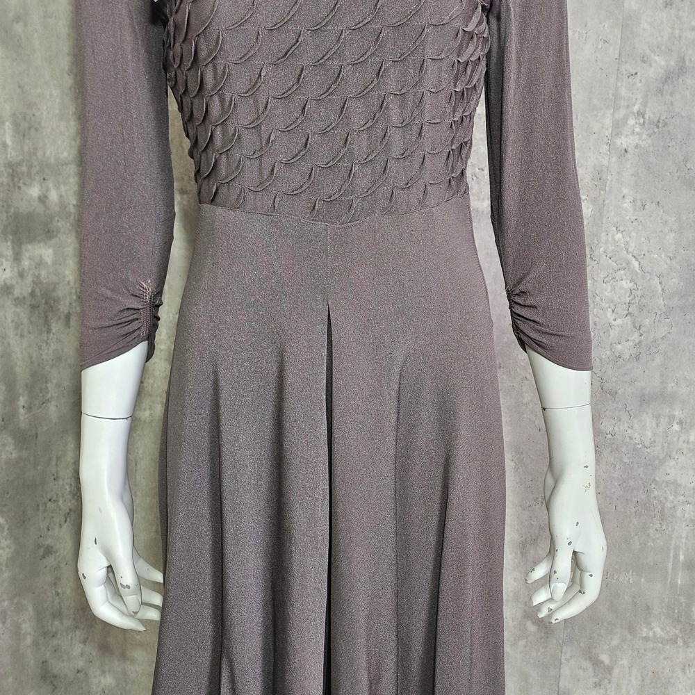 Vintage 40s Brown Rayon Crepe Scalloped Bodice Dress Metal Zipper M Noir Glam - Picture 3 of 11